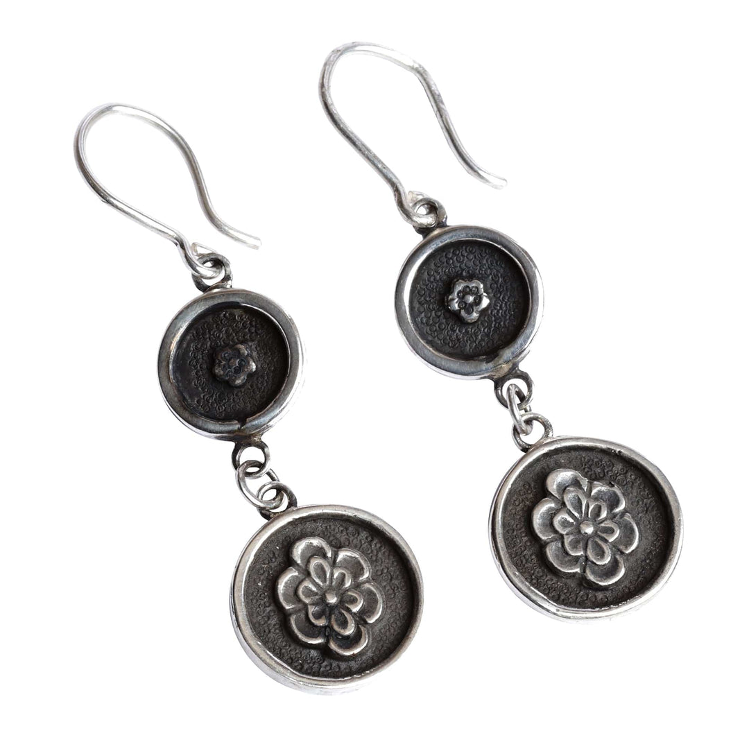 Classic Floral Sterling Silver Dangle Earrings from Armenia - Armenian Blossoms