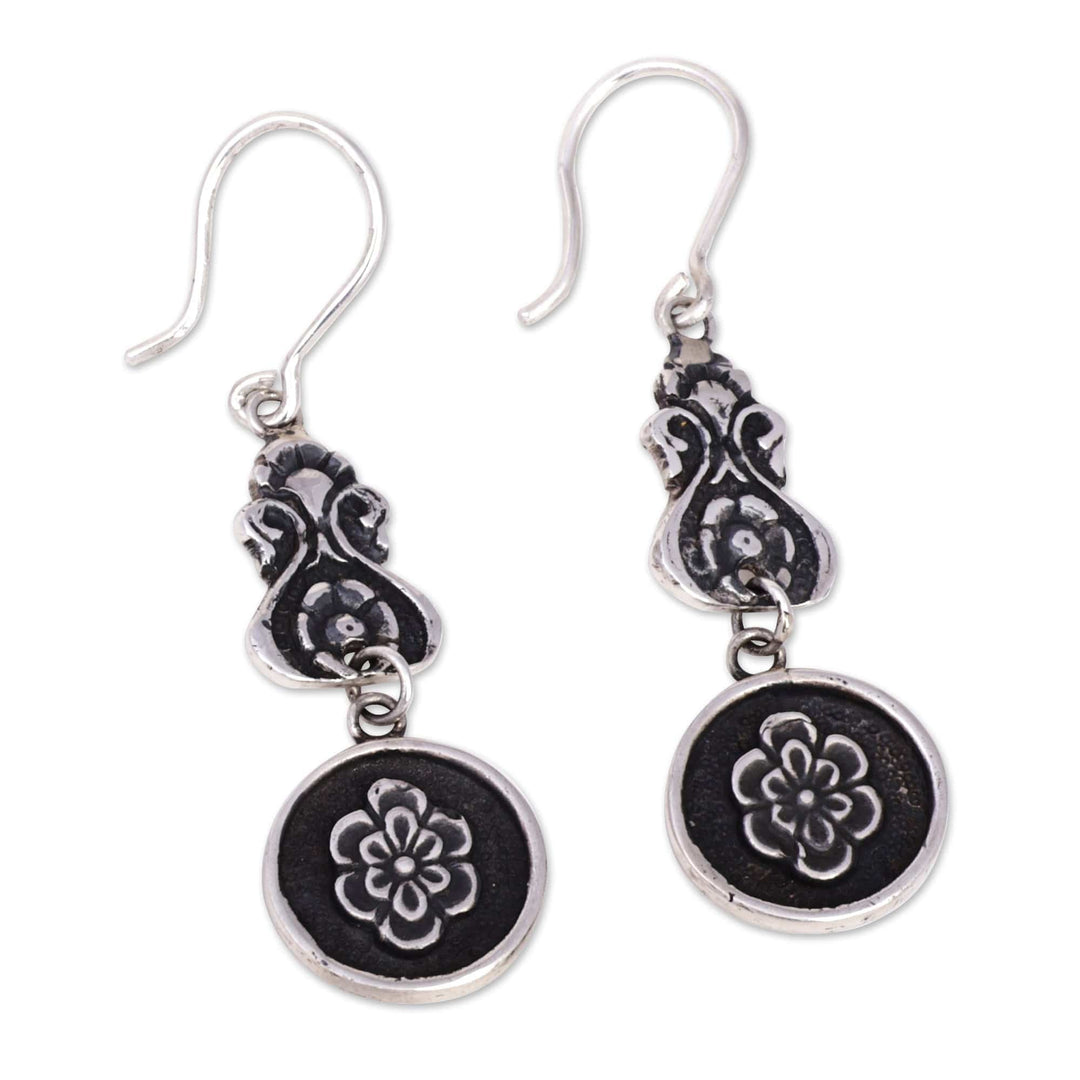 Baroque-Inspired Floral Sterling Silver Dangle Earrings - Armenian Beauty