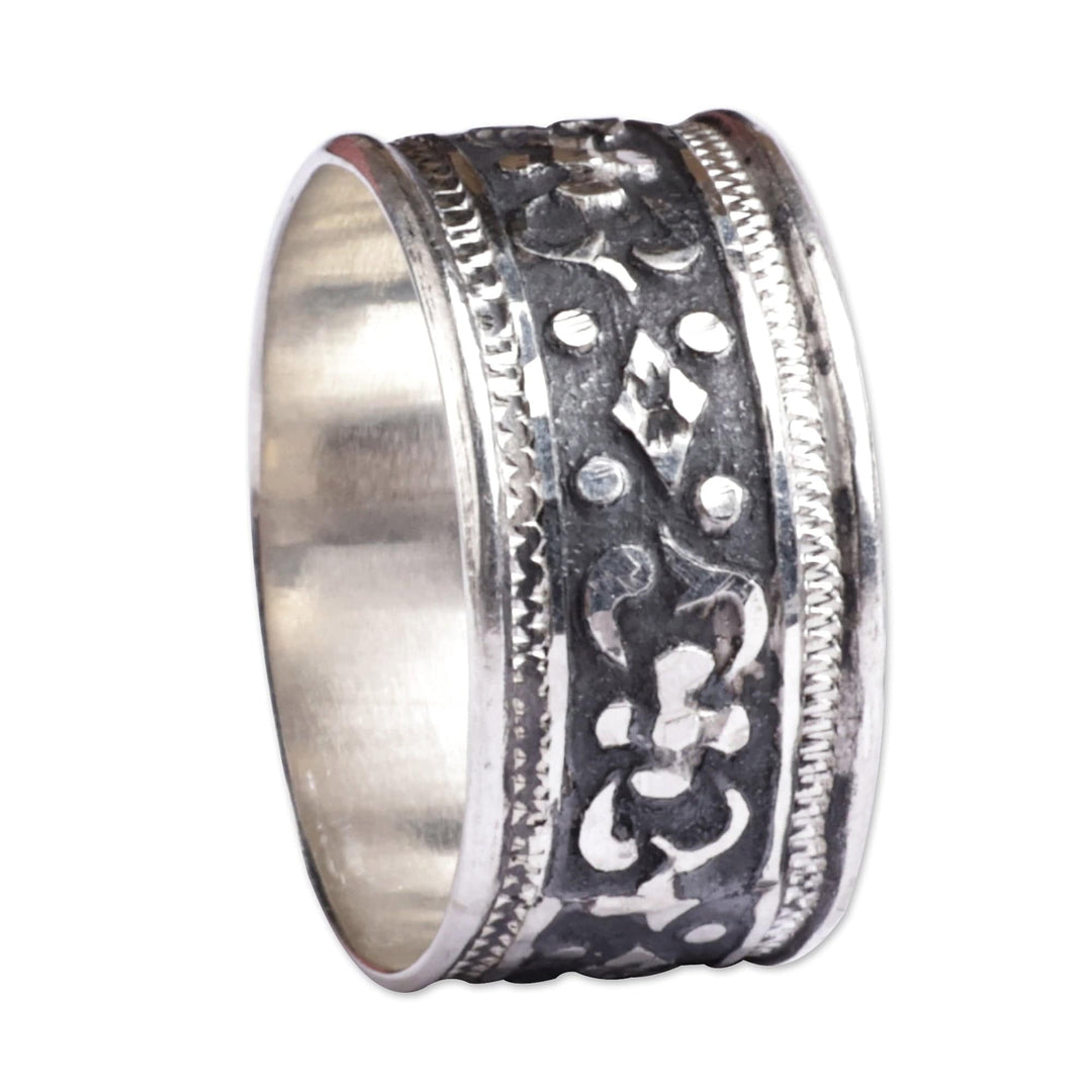 Traditional Floral Sterling Silver Band Ring from Armenia - Ancestral Power