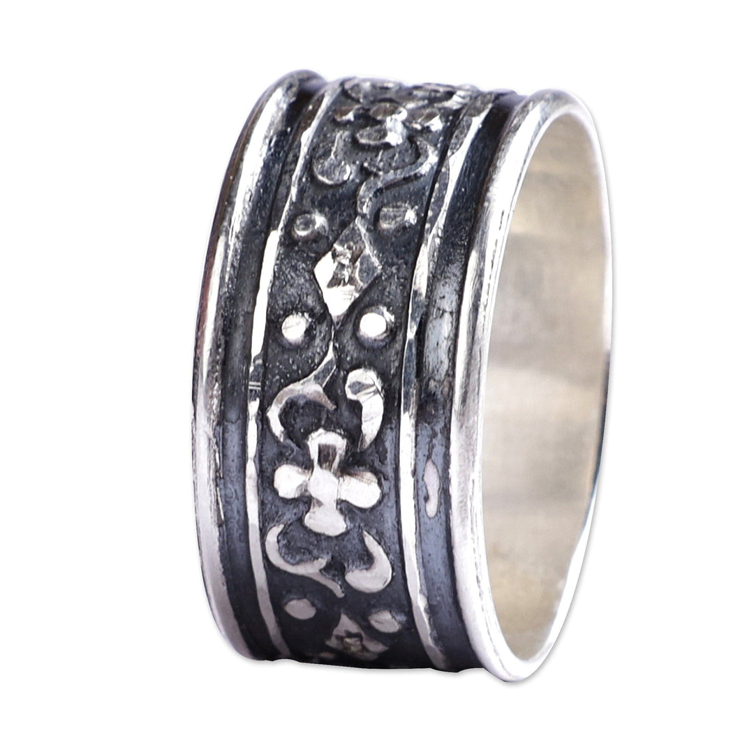Classic Floral Sterling Silver Band Ring from Armenia - Ancestral Blossom