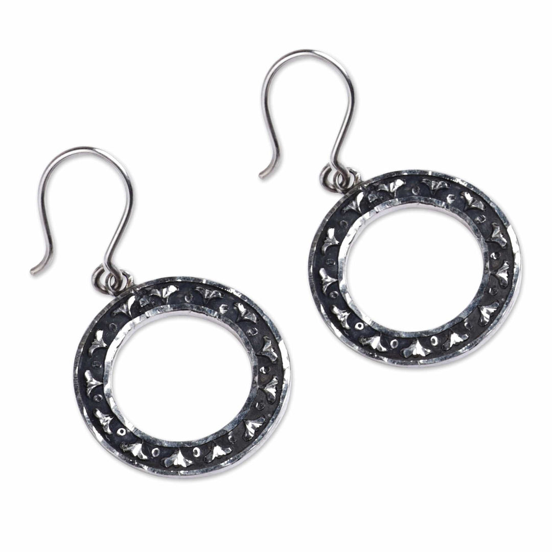 Polished Round Floral Sterling Silver Dangle Earrings - Mountain Halo