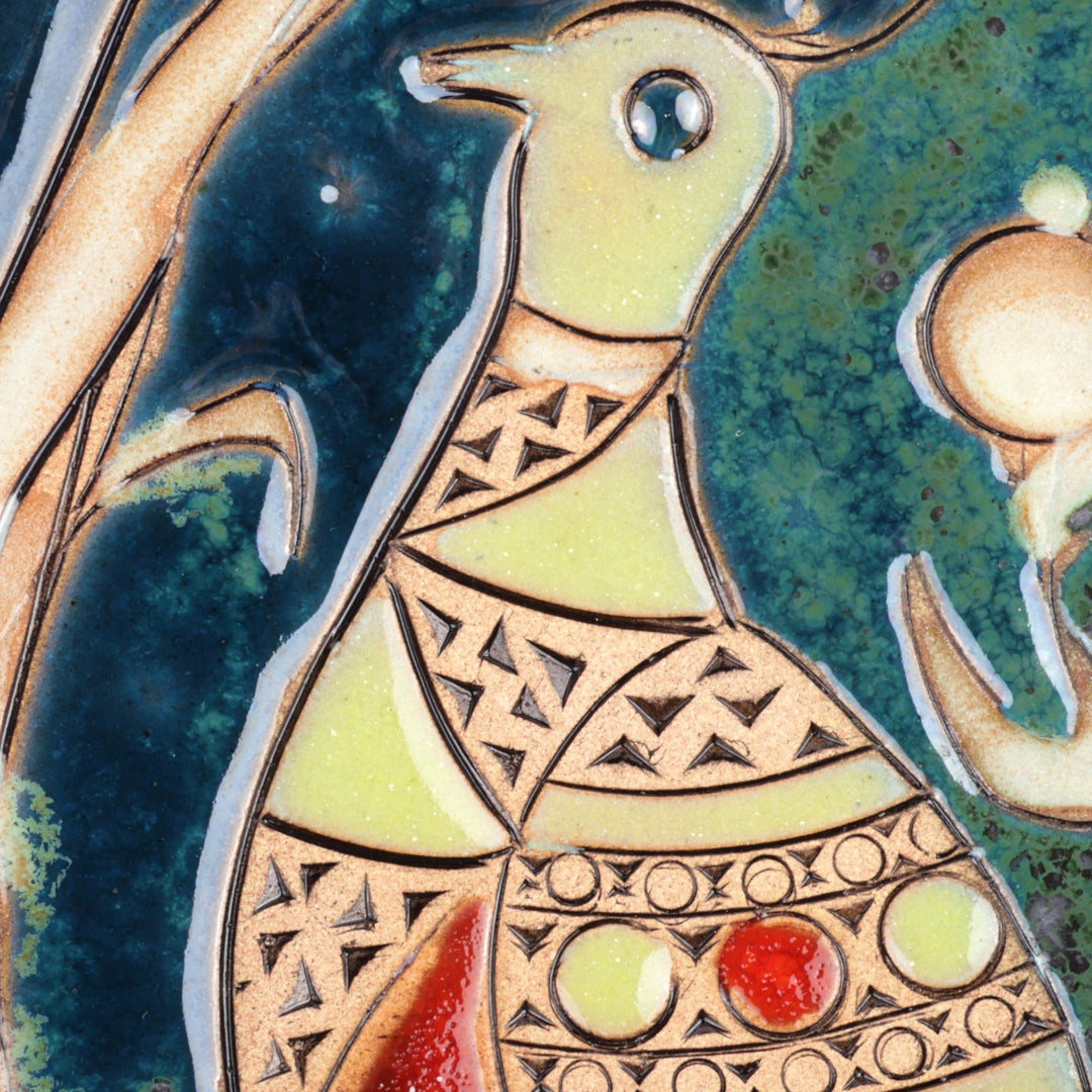 Traditional Bird-Themed Glazed Blue Ceramic Plate - Bird of Elegance