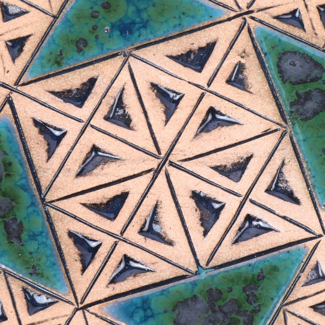 Pair of Handcrafted Geometric Ceramic Coasters in Blue - Blue Cosmopolis