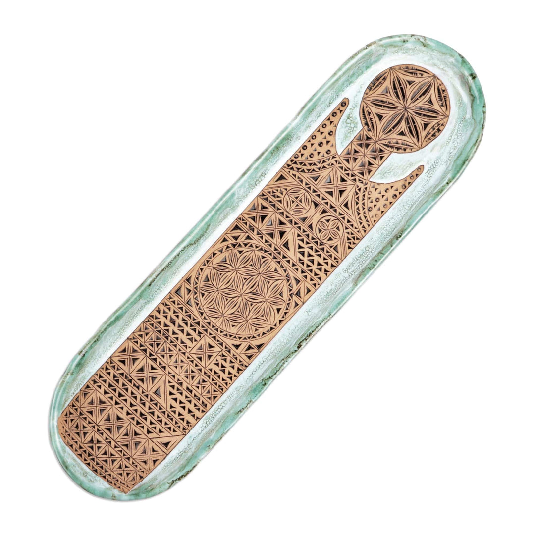 Traditional Glazed Turquoise and Brown Ceramic Platter - Aqua Fortune
