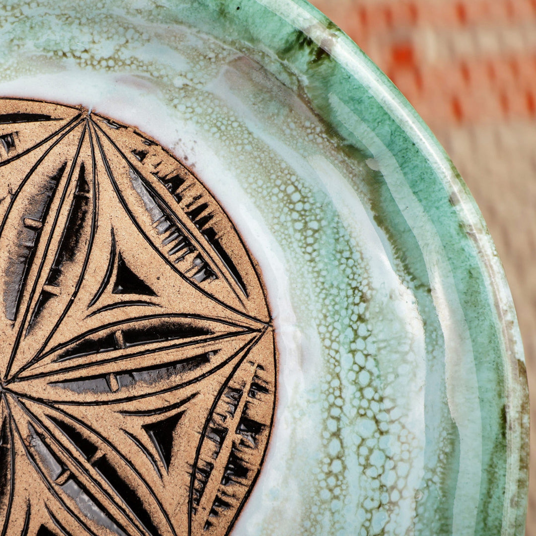 Traditional Glazed Turquoise and Brown Ceramic Platter - Aqua Fortune