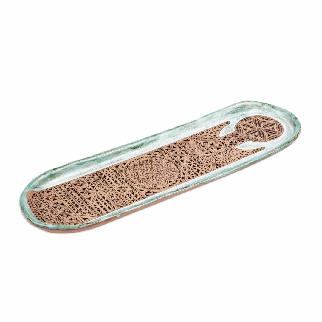 Traditional Glazed Turquoise and Brown Ceramic Platter - Aqua Fortune