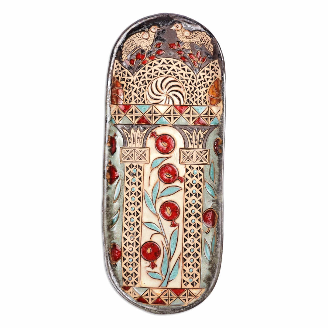 Glazed Ceramic Plaque with Armenian Pomegranate Motif - Pomegranate Splendor