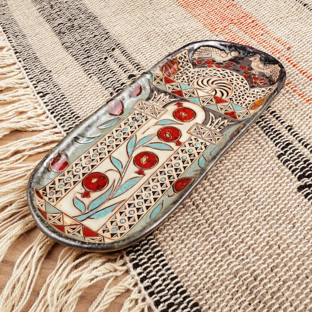Glazed Ceramic Plaque with Armenian Pomegranate Motif - Pomegranate Splendor