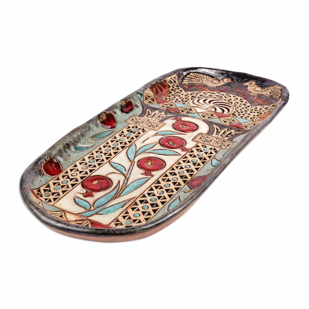 Glazed Ceramic Plaque with Armenian Pomegranate Motif - Pomegranate Splendor