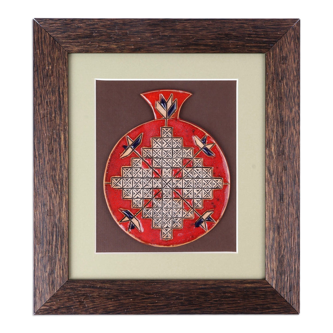 Handmade Geometric Red Ceramic Pomegranate Wall Art - Good Energies
