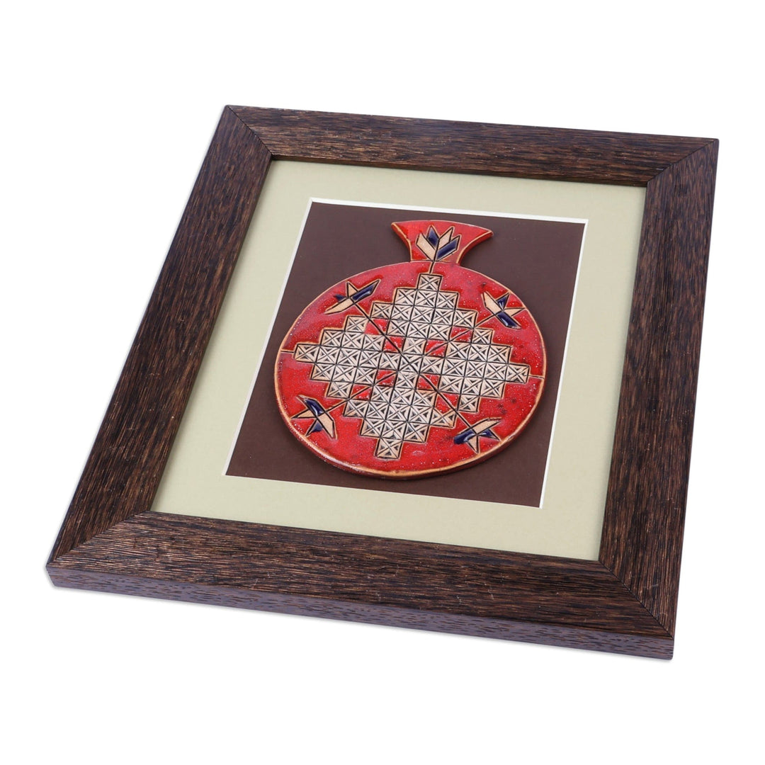 Handmade Geometric Red Ceramic Pomegranate Wall Art - Good Energies