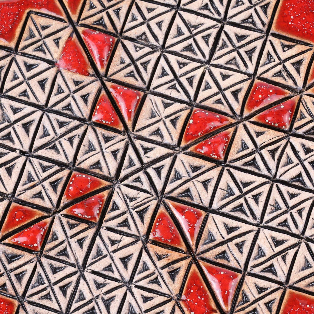 Handmade Geometric Red Ceramic Pomegranate Wall Art - Good Energies