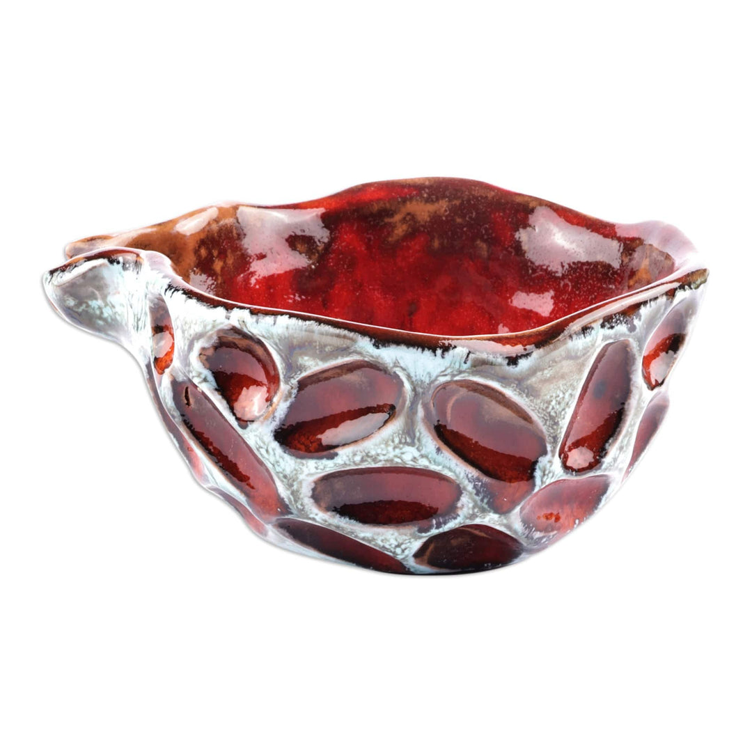 Pomegranate-Shaped Glazed Crimson Ceramic Bowl - Crimson Core