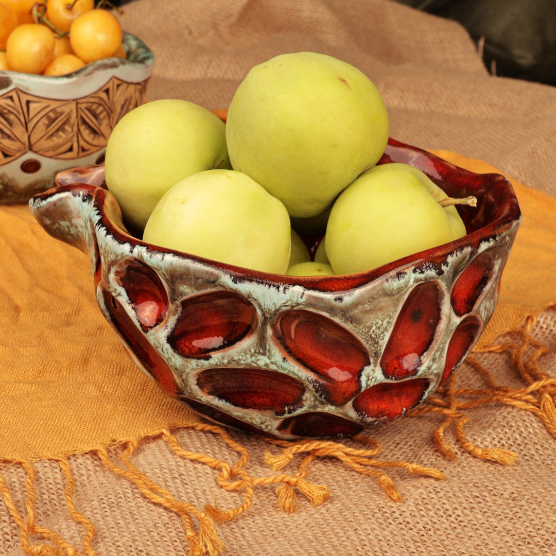 Pomegranate-Shaped Glazed Crimson Ceramic Bowl - Crimson Core