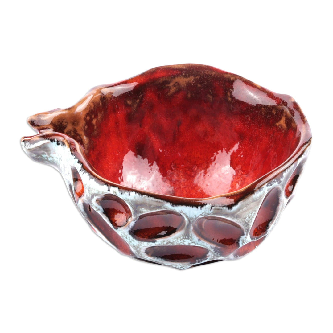 Pomegranate-Shaped Glazed Crimson Ceramic Bowl - Crimson Core