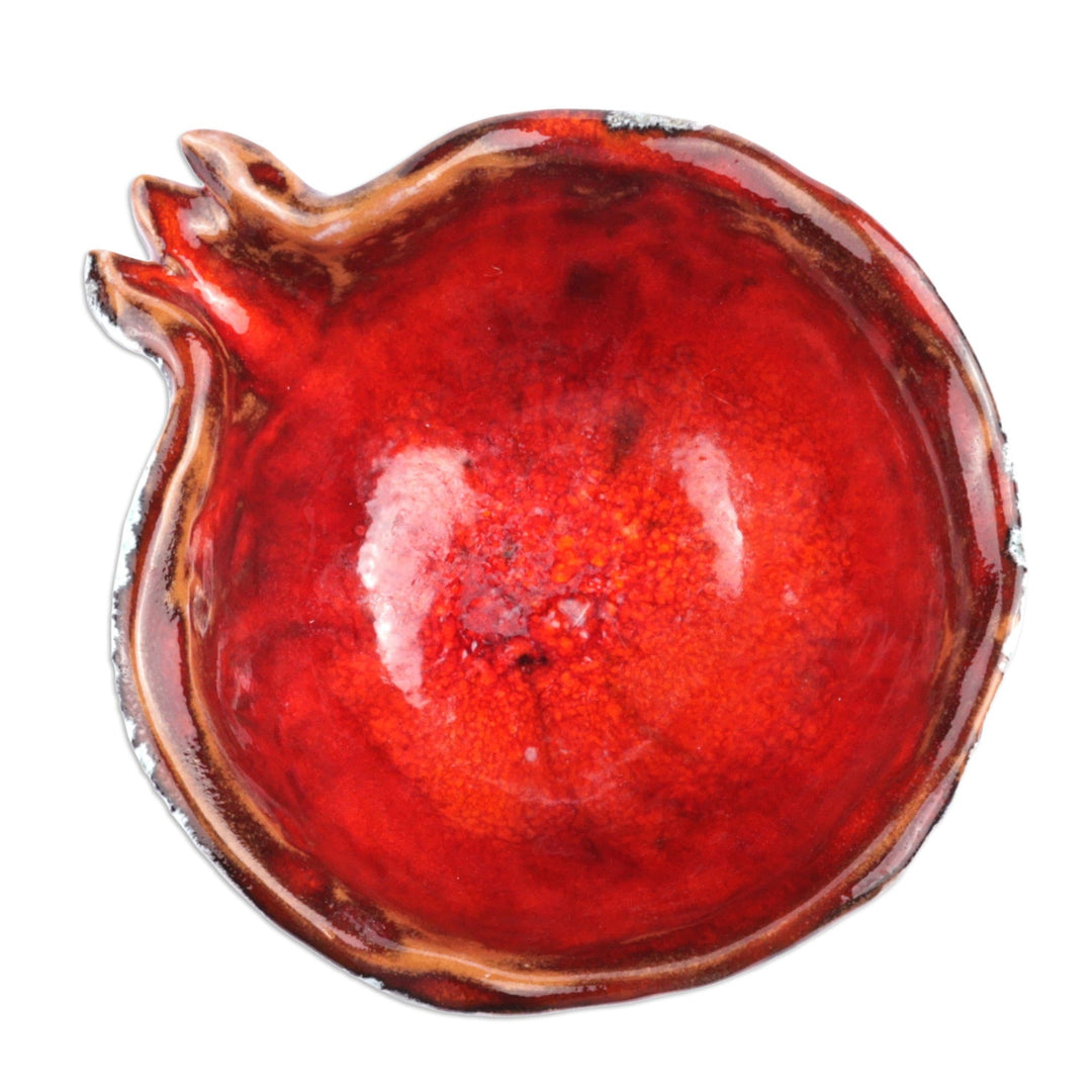 Pomegranate-Shaped Glazed Crimson Ceramic Bowl - Crimson Core