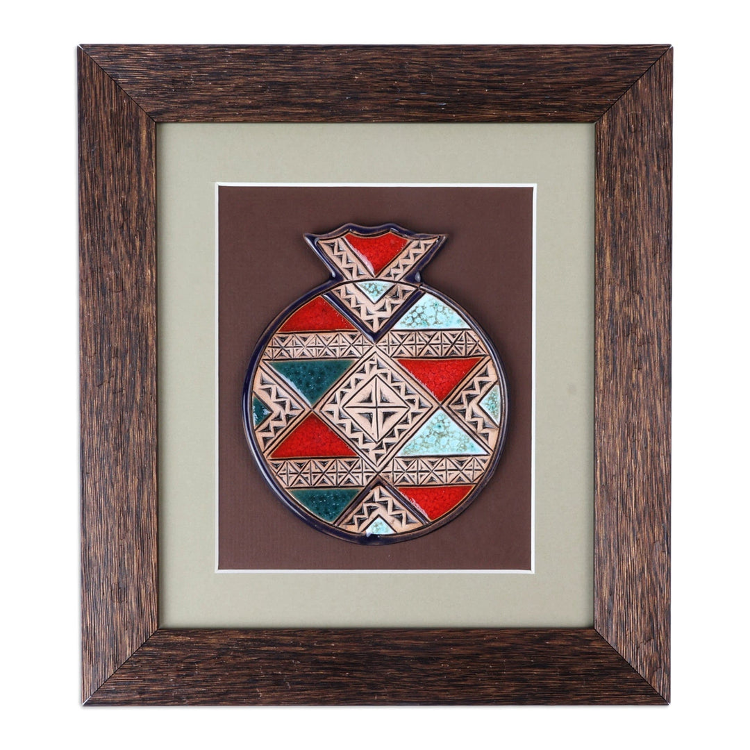 Handmade Geometric Multicolor Ceramic Pomegranate Wall Art - Spiritual Richness