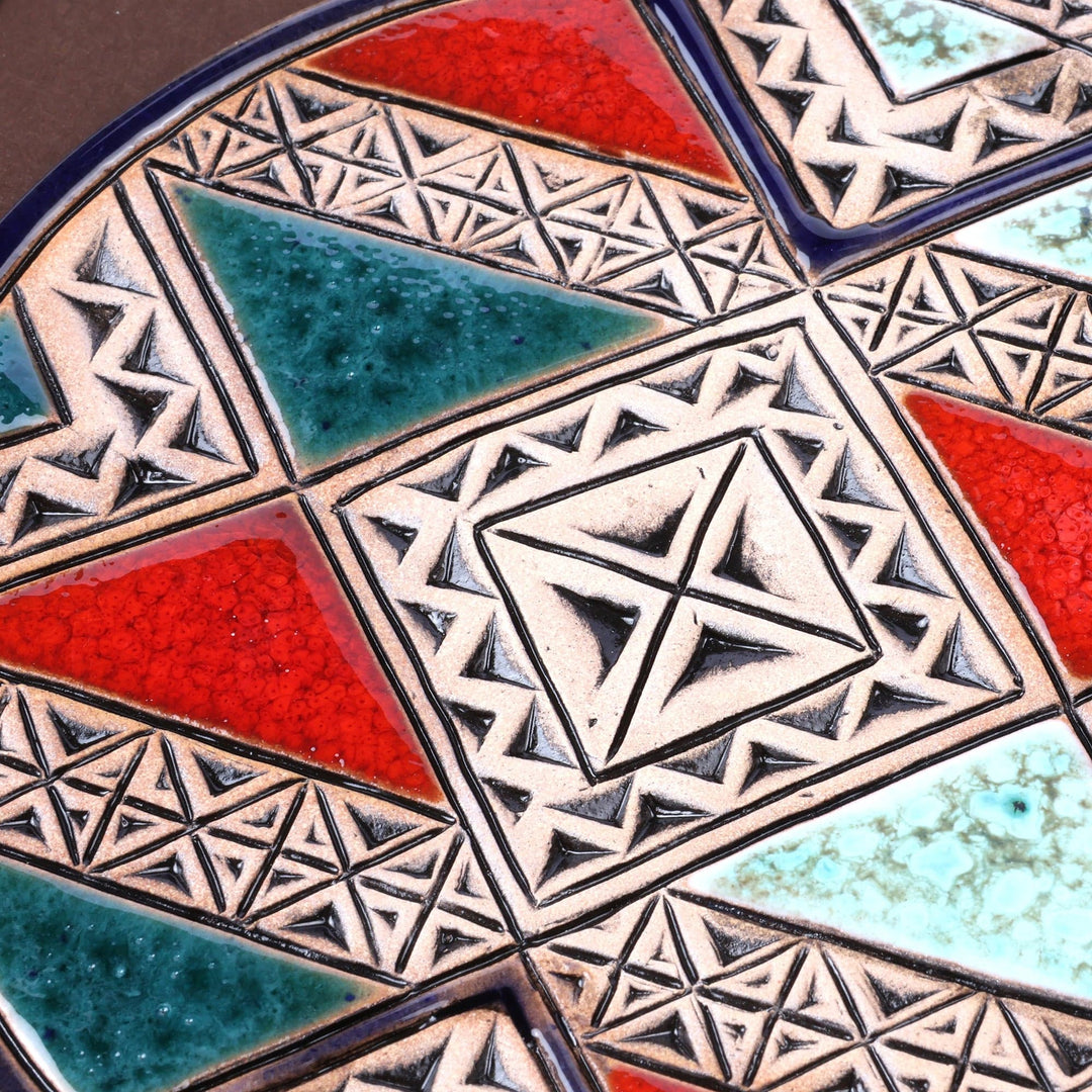 Handmade Geometric Multicolor Ceramic Pomegranate Wall Art - Spiritual Richness