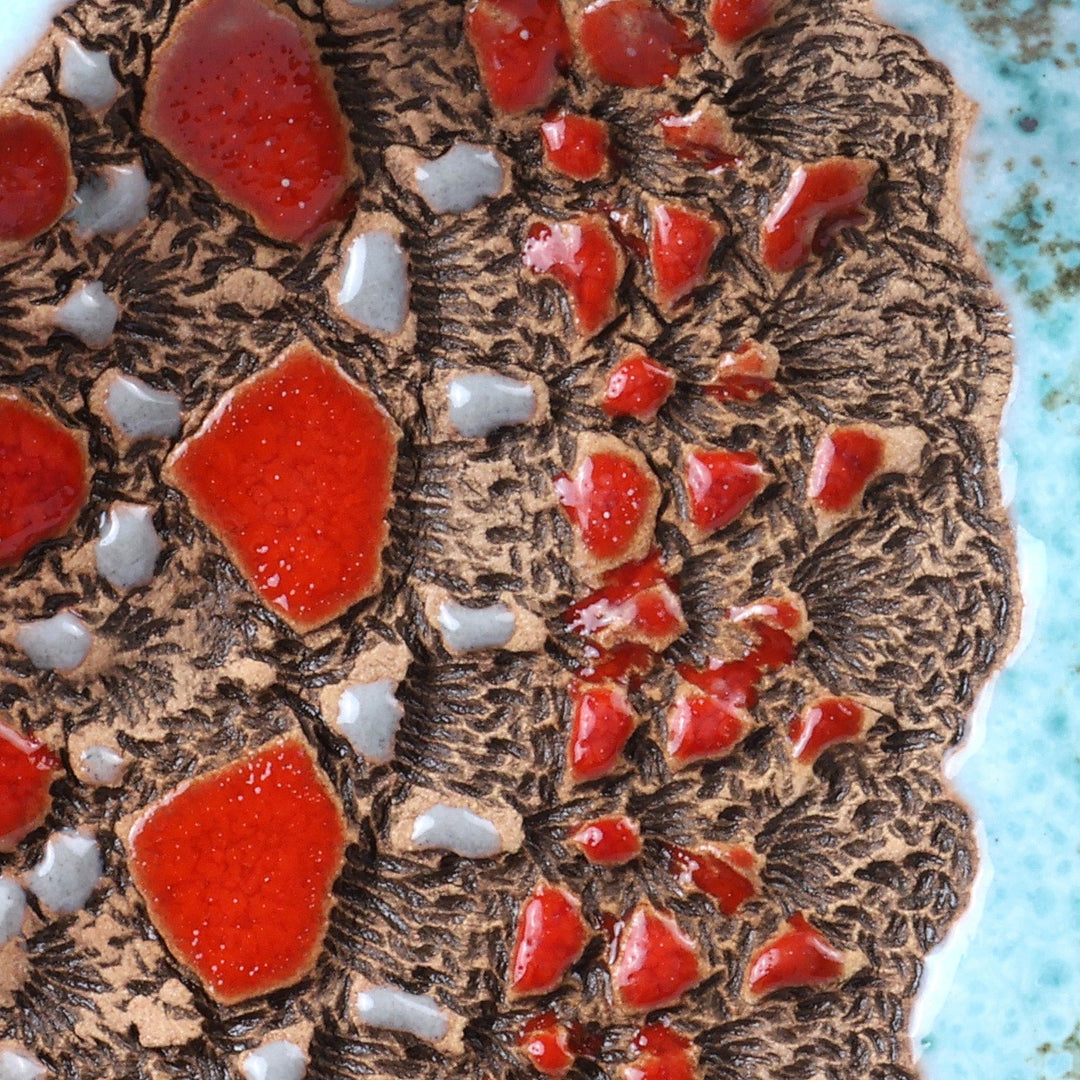 Pair of Turquoise and Red Ceramic Pomegranate Catchalls - Omens from the Lagoon