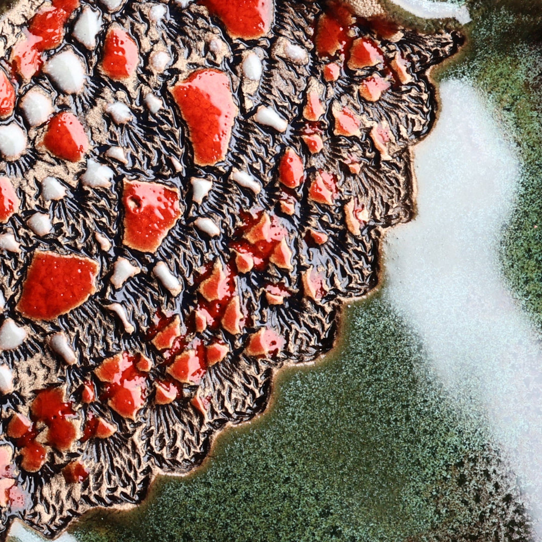 Pair of Glazed Ceramic Pomegranate Catchalls in Green - Vibrant Green Pomegranate