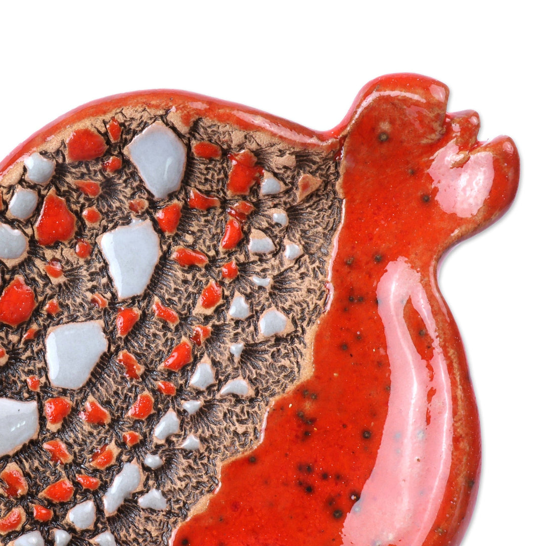 Pair of Red and Grey Glazed Ceramic Pomegranate Catchalls - Sweet Pomegranate