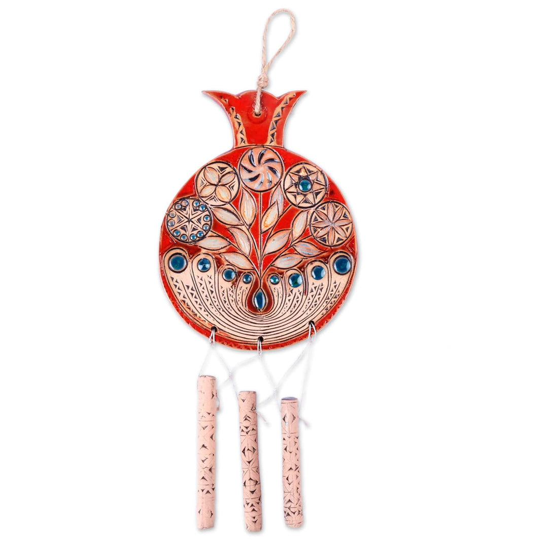 Pomegranate-Themed Red and Blue Ceramic Windchime - Eternal Rhythms