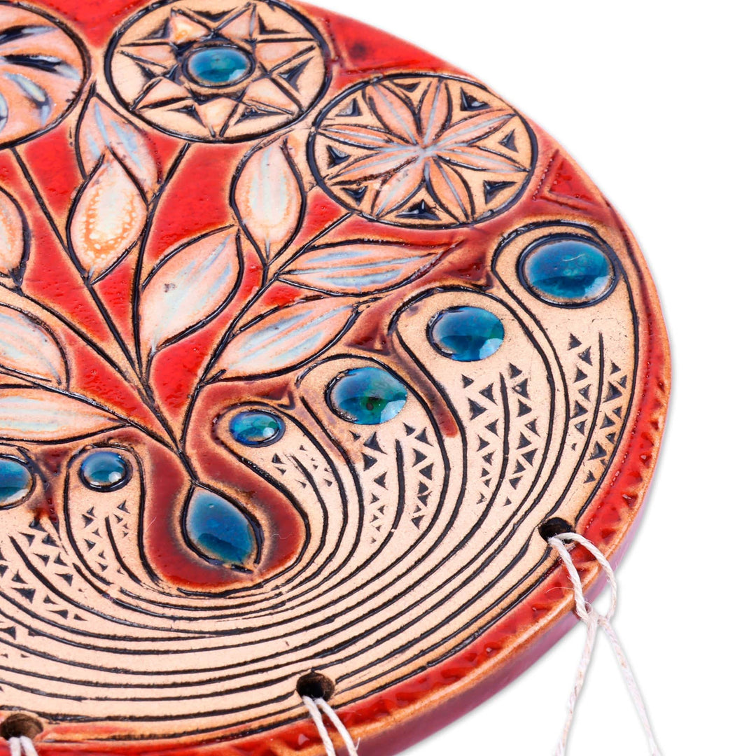 Pomegranate-Themed Red and Blue Ceramic Windchime - Eternal Rhythms