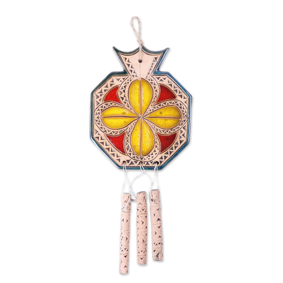 Floral Pomegranate-Shaped Ceramic Windchime in Yellow - Prosperity Melodies