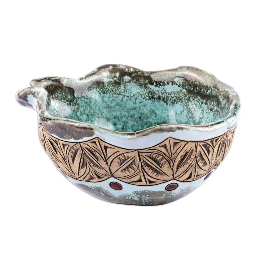 Pomegranate-Shaped Glazed Turquoise Ceramic Catchall - Majestic Core