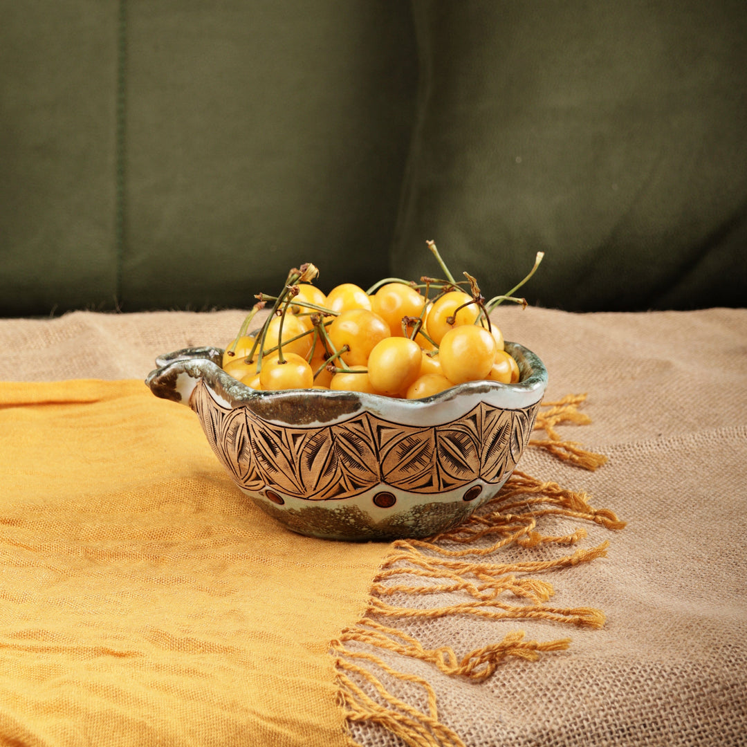 Pomegranate-Shaped Glazed Turquoise Ceramic Catchall - Majestic Core