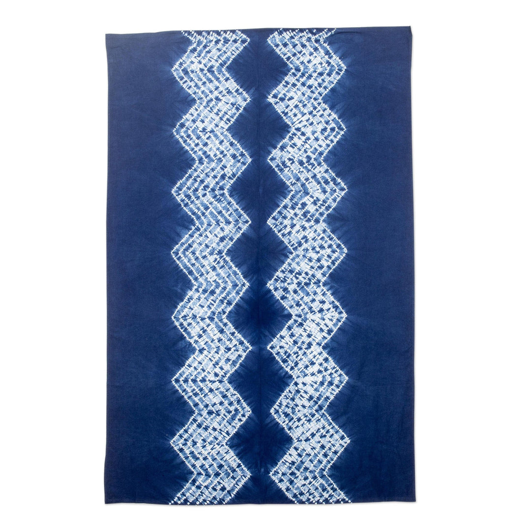 Geometric Tie-Dyed Indigo and White Cotton Tablecloth - Ancestral Arts