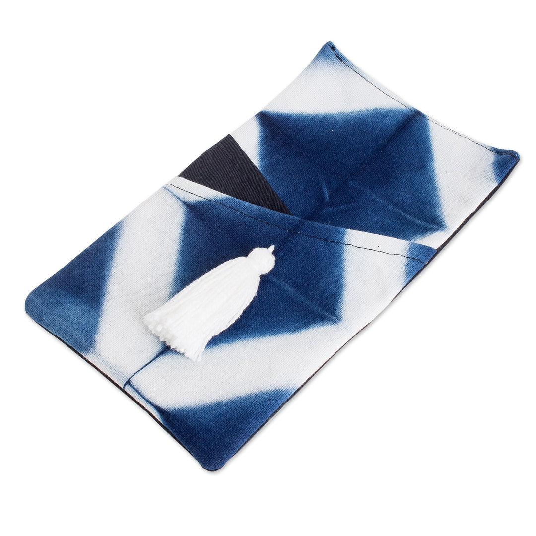 Set of Four Tie-Dyed Indigo and White Cotton Cutlery Holders - Elegant Indigo