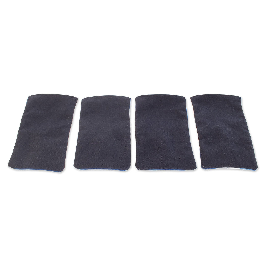 Set of Four Tie-Dyed Indigo and White Cotton Cutlery Holders - Elegant Indigo