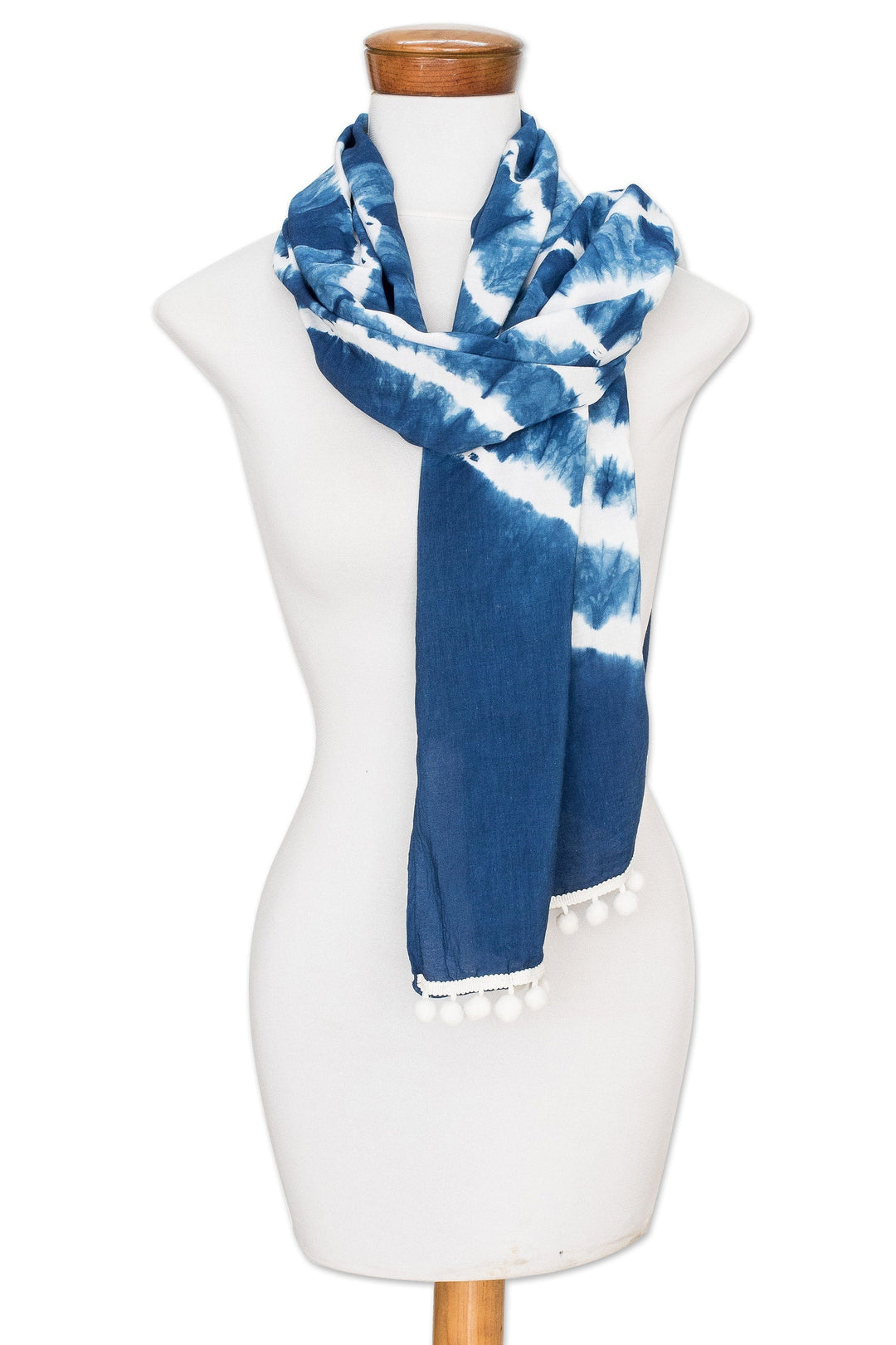 Tie-Dyed Indigo and White Cotton Scarf from El Salvador - Infinite Indigo