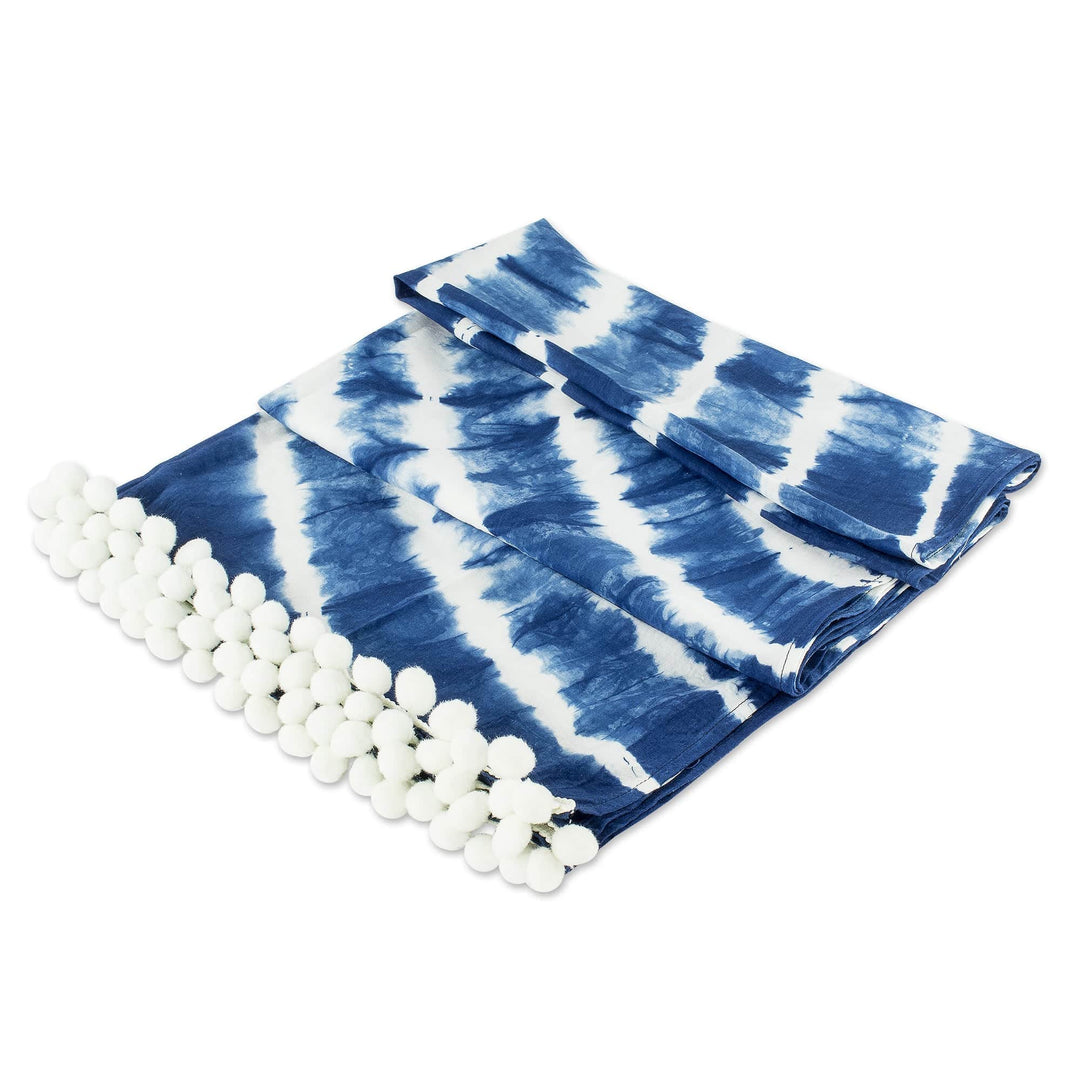 Tie-Dyed Indigo and White Cotton Scarf from El Salvador - Infinite Indigo
