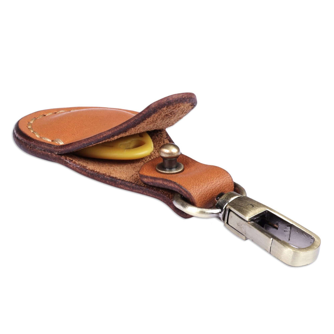 100% Brown Leather Earbud Holder and Keychain Set - Lucky Melody in Brown