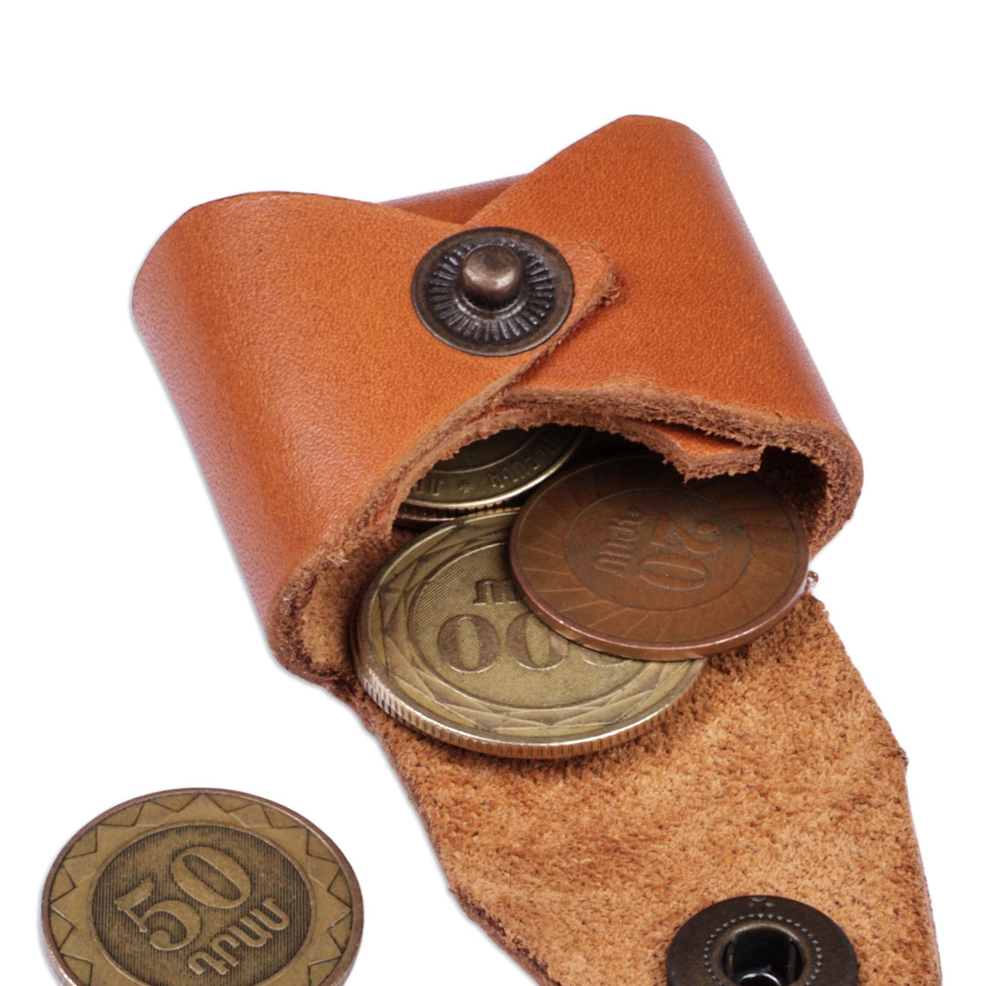 100% Brown Leather Earbud Holder and Keychain Set - Lucky Melody in Brown
