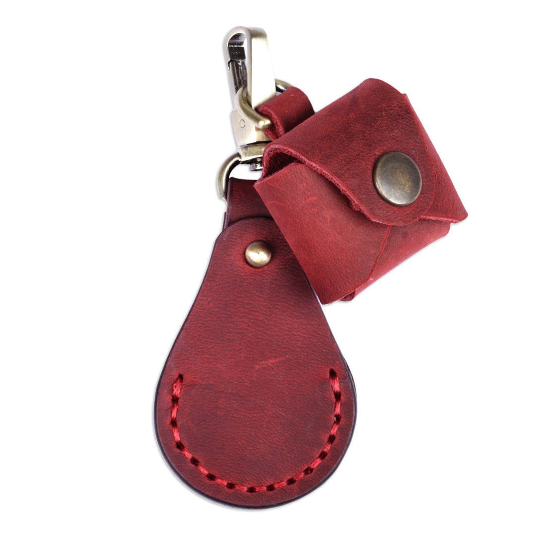 100% Red Leather Earbud Holder and Keychain Set - Lucky Melody in Red