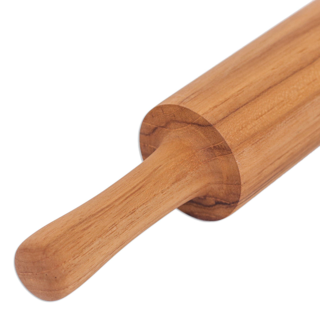 Hand-Carved Teakwood Rolling Pin with Natural Grain - Cooking Ally