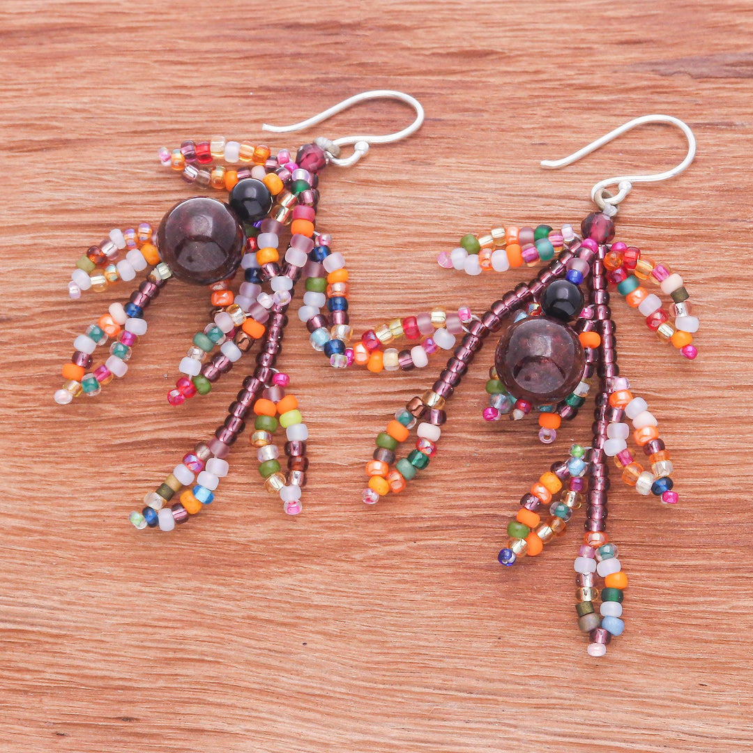 Dangle Earrings with Garnet Agate & Sterling Silver Hooks - Chic Look