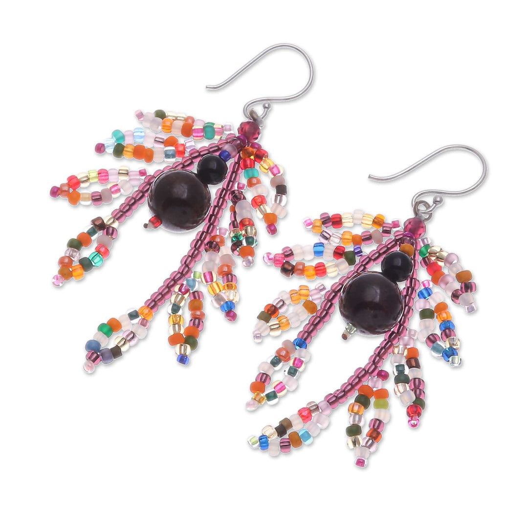 Dangle Earrings with Garnet Agate & Sterling Silver Hooks - Chic Look