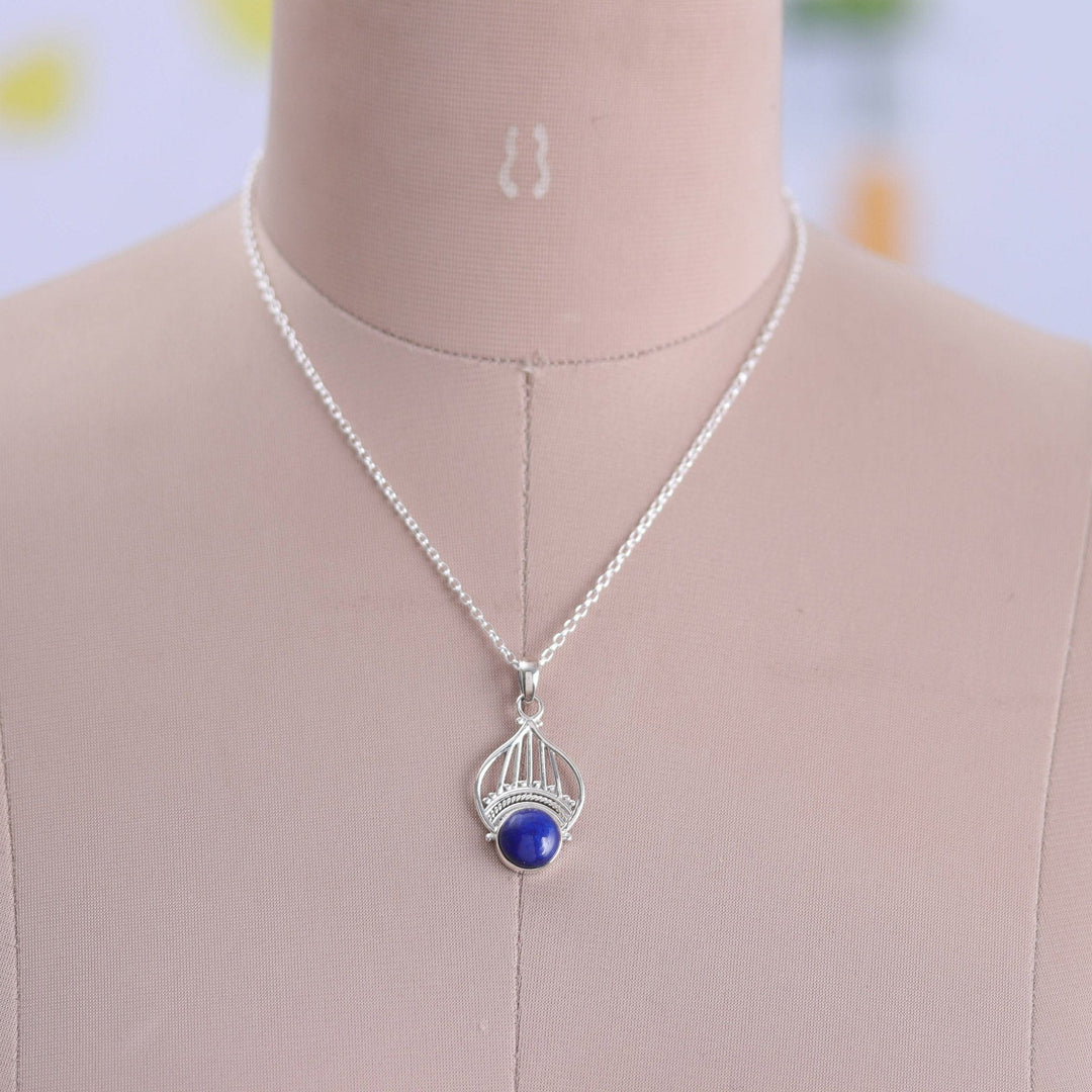 Polished Tiara-Inspired Lapis Lazuli Pendant Necklace - Royal Tiara