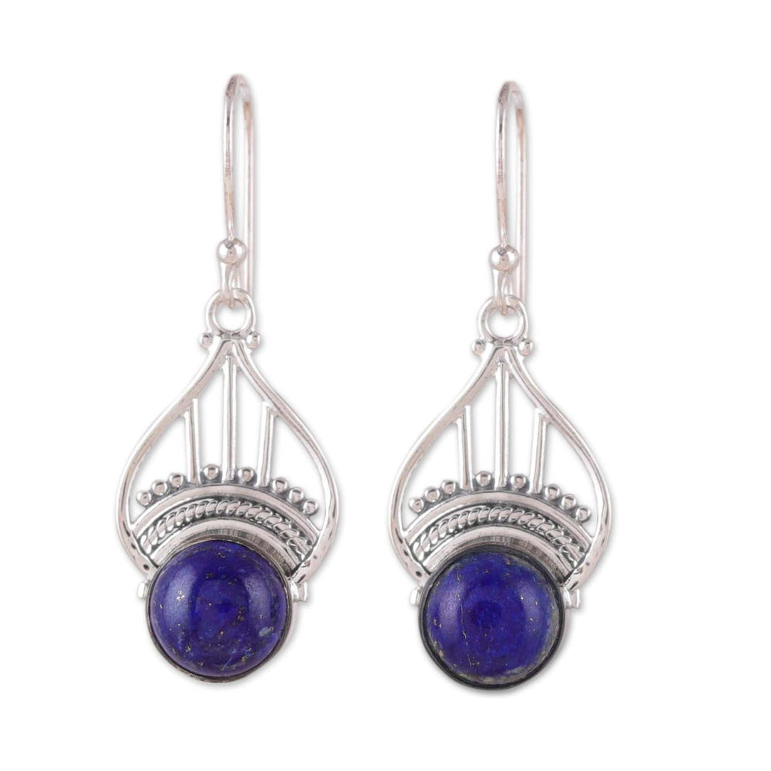 Polished Tiara-Inspired Lapis Lazuli Dangle Earrings - Royal Tiara