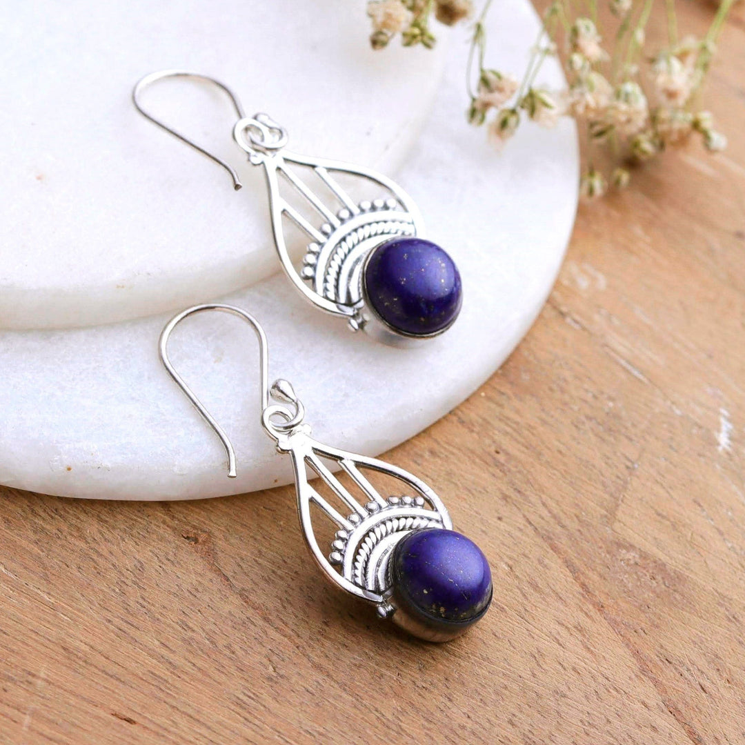 Polished Tiara-Inspired Lapis Lazuli Dangle Earrings - Royal Tiara