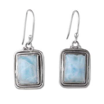 Polished Natural Rectangle Larimar Dangle Earrings - Regal Geometry