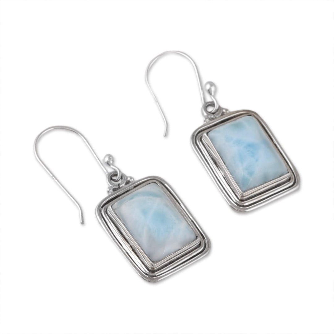 Polished Natural Rectangle Larimar Dangle Earrings - Regal Geometry