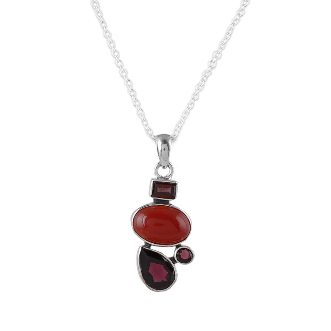 3-Carat Garnet and Natural Carnelian Pendant Necklace - Crimson Arcadia