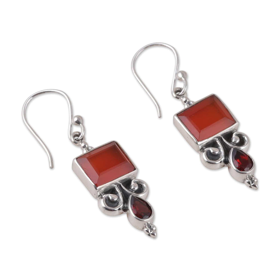 Sterling Silver Dangle Earrings with Carnelian Garnet Stones - Red Vibrancy