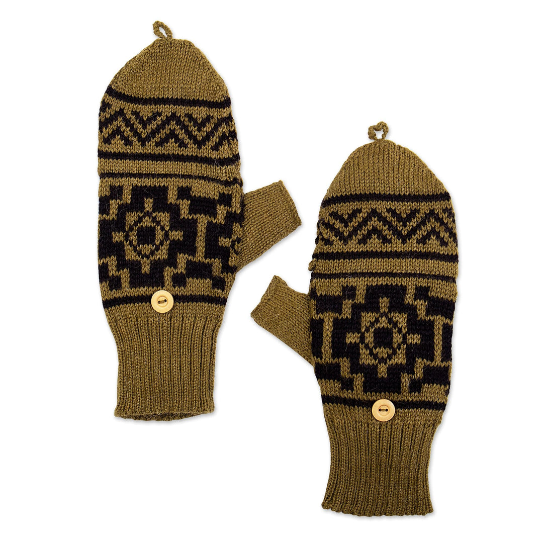 Alpaca Blend Convertible Gloves with Cover & Button Closure - Green Prince