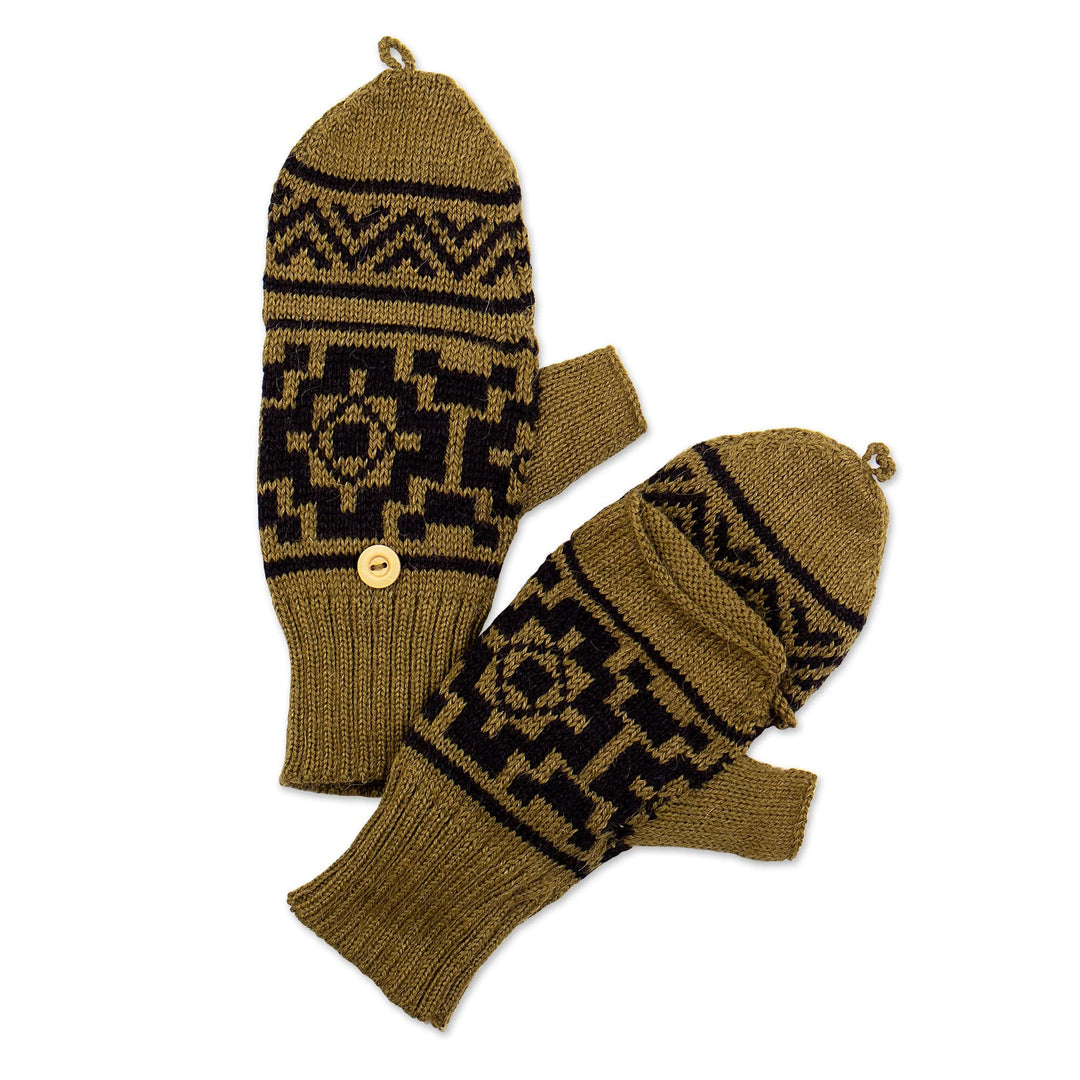 Alpaca Blend Convertible Gloves with Cover & Button Closure - Green Prince